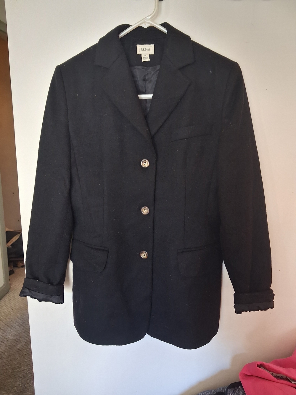 L.L. Bean Black Wool Button-Front Pea Coat